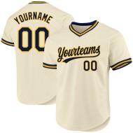 Authentisches, cremefarbenes, individuelles Throwback-Baseballtrikot in Marineblau und Gold