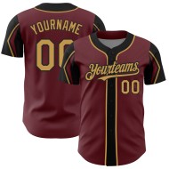 3 Farben Gold-Schwarz Formen Baseball Authentic Burgundy Arm Custom Old Jersey