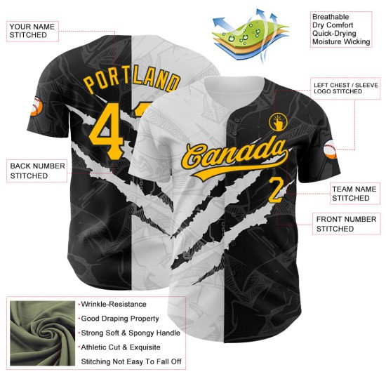 Jersey Baseball Muster Authentische Custom Graffiti Scratch Gold-Schwarz 3D