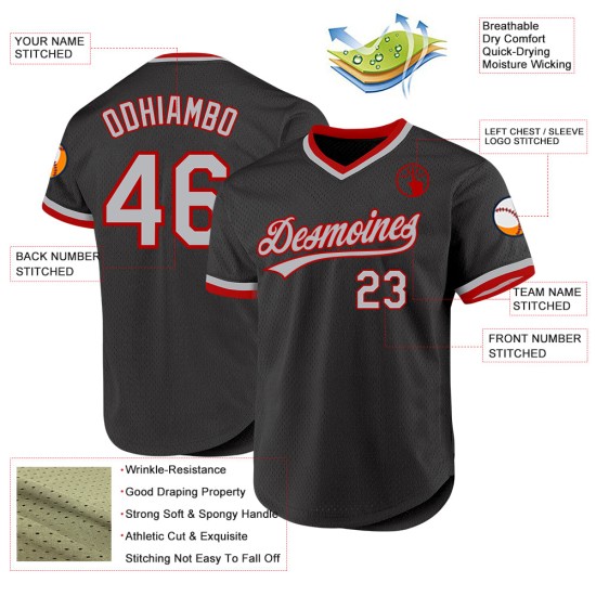 Baseball Grau-Rot Throwback Custom Jersey Schwarz Authentic Baseball Grau-Rot Throwback Custom Jersey Schwarz Authentic