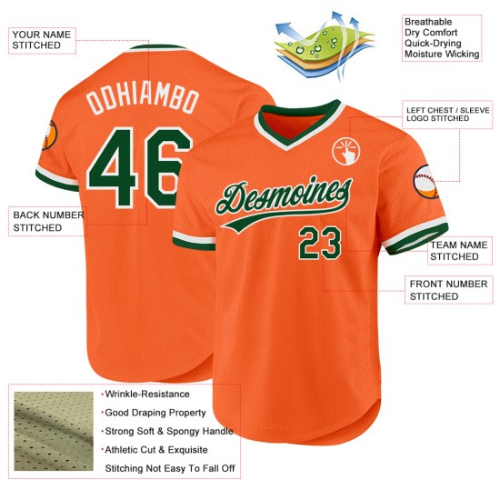 Throwback Jersey Custom Grün-Weiß Authentic Baseball Orange Throwback Jersey Custom Grün-Weiß Authentic Baseball Orange