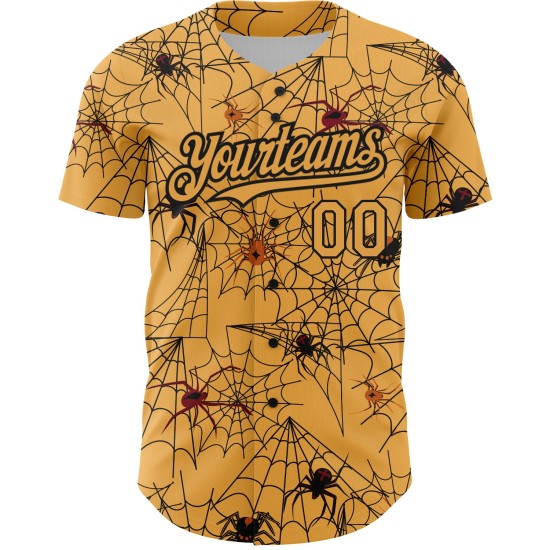 Jersey Web Muster Authentisches Design Schwarz Baseball Spinne Custom 3D Gold