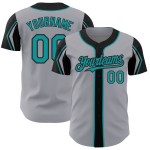 Formen Grau Baseball Blaugrün-Schwarz Jersey Arm Farben Authentic Custom 3 Formen Grau Baseball Blaugrün-Schwarz Jersey Arm Farben Authentic Custom 3
