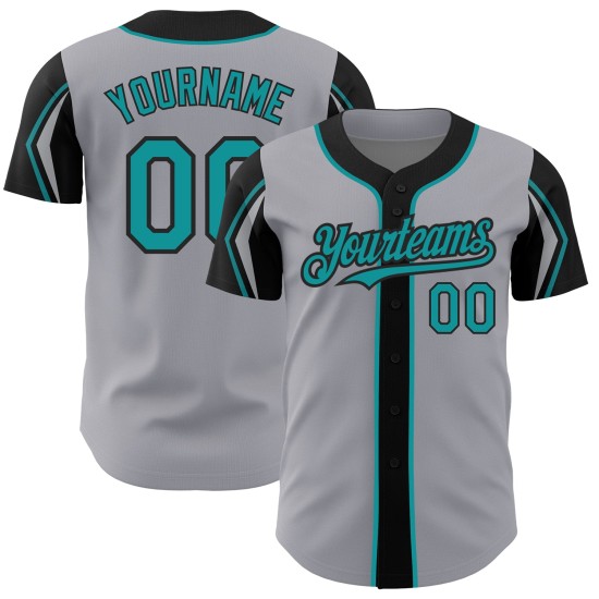 Formen Grau Baseball Blaugrün-Schwarz Jersey Arm Farben Authentic Custom 3 Formen Grau Baseball Blaugrün-Schwarz Jersey Arm Farben Authentic Custom 3