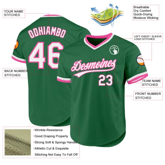 Grünes Baseball Throwback Custom Kelly Weiß-Pink Authentic Jersey Grünes Baseball Throwback Custom Kelly Weiß-Pink Authentic Jersey