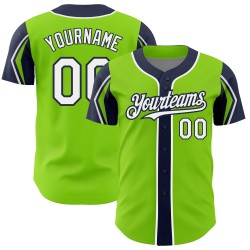 Weiß-Marineblau Grün Formen Baseball Neon Authentic 3 Farben Arm Custom Jersey