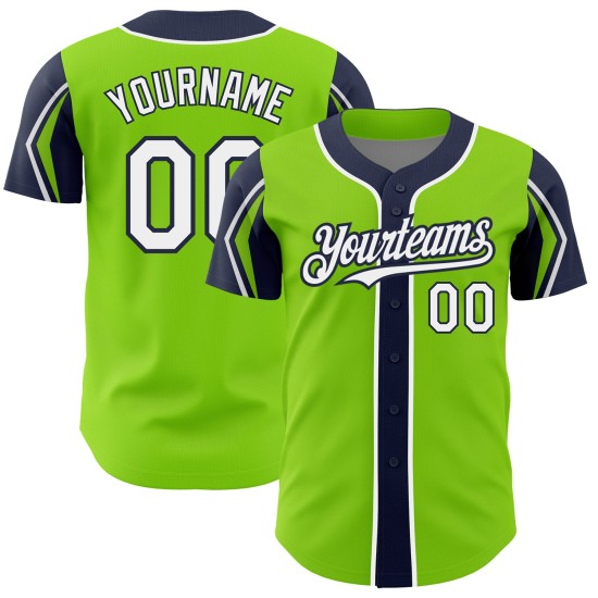 Weiß-Marineblau Grün Formen Baseball Neon Authentic 3 Farben Arm Custom Jersey Weiß-Marineblau Grün Formen Baseball Neon Authentic 3 Farben Arm Custom Jersey