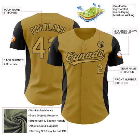 Design 3D Jersey Baseball Gold Benutzerdefinierte Schwarz Alte Seite Authentische Streifen Design 3D Jersey Baseball Gold Benutzerdefinierte Schwarz Alte Seite Authentische Streifen