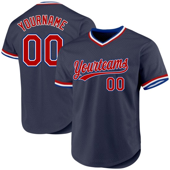 Red-Royal Baseball Trikot Navy Authentic Throwback Custom Red-Royal Baseball Trikot Navy Authentic Throwback Custom