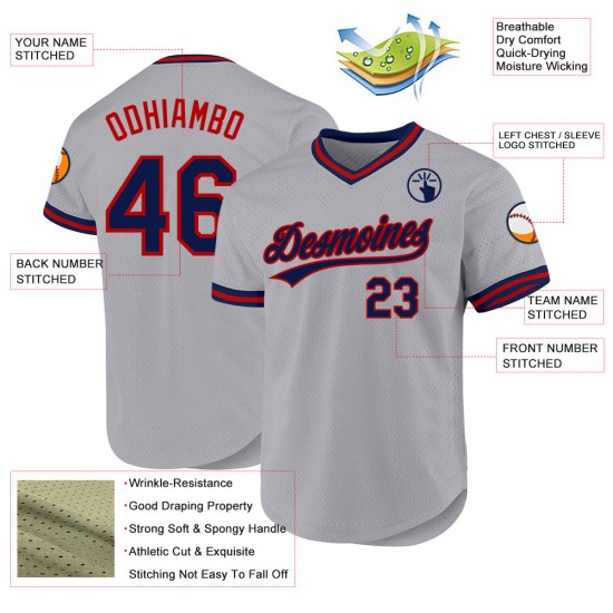 Throwback Gray Custom Baseball Authentic Marineblau-Rot Trikot Throwback Gray Custom Baseball Authentic Marineblau-Rot Trikot