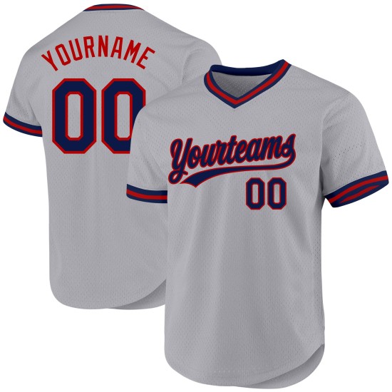 Throwback Gray Custom Baseball Authentic Marineblau-Rot Trikot Throwback Gray Custom Baseball Authentic Marineblau-Rot Trikot