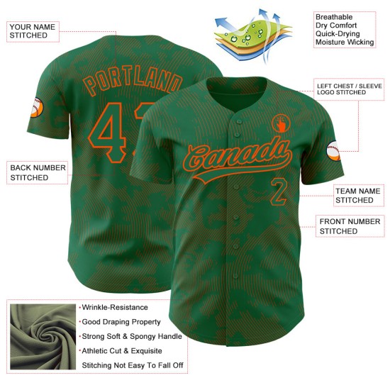 Linien Benutzerdefinierte Jersey 3D Curve Design Baseball Orange Authentic Green Pattern Kelly Linien Benutzerdefinierte Jersey 3D Curve Design Baseball Orange Authentic Green Pattern Kelly