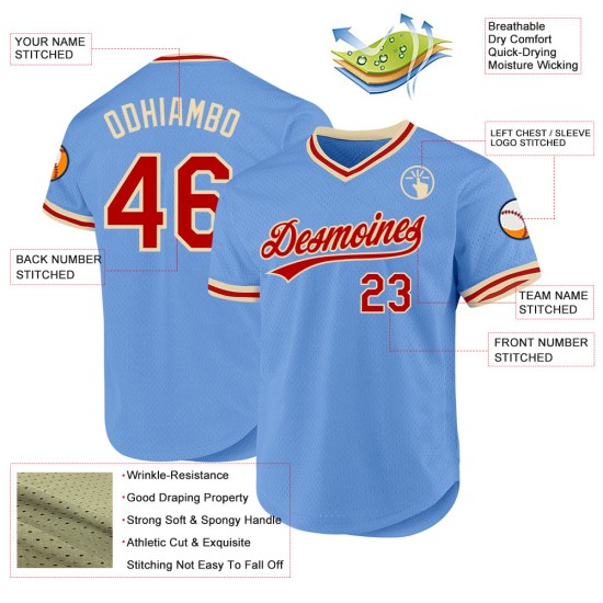 Rot-Creme Blau Baseball Jersey Licht Custom Throwback Authentic Rot-Creme Blau Baseball Jersey Licht Custom Throwback Authentic