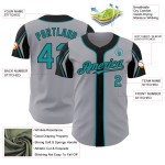 Formen Grau Baseball Blaugrün-Schwarz Jersey Arm Farben Authentic Custom 3 Formen Grau Baseball Blaugrün-Schwarz Jersey Arm Farben Authentic Custom 3