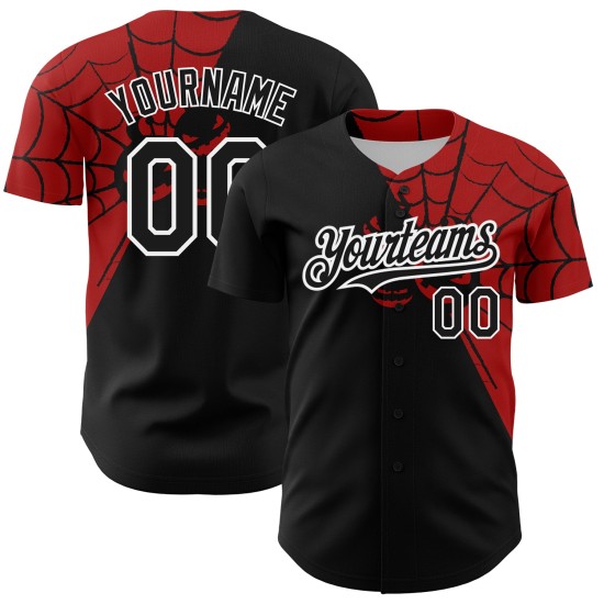 Web Spider Muster Authentic Schwarz Rot-Weiß Design Custom Baseball Jersey 3D