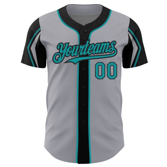 Formen Grau Baseball Blaugrün-Schwarz Jersey Arm Farben Authentic Custom 3 Formen Grau Baseball Blaugrün-Schwarz Jersey Arm Farben Authentic Custom 3