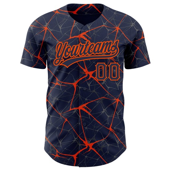 Benutzerdefinierte Baseball Orange Navy Abstraktes Design Netzwerk Authentisches Muster Jersey 3D