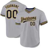 Authentisches Custom Throwback Baseball-Trikot Grau Navy-Gold