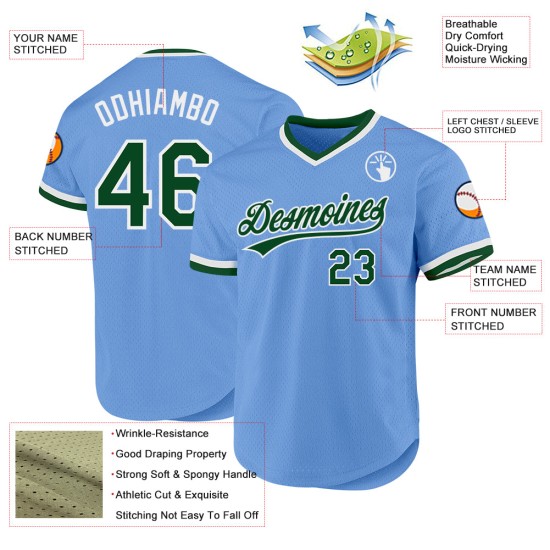 Hellgrün-Weiß Throwback Baseball Blau Custom Jersey Authentic Hellgrün-Weiß Throwback Baseball Blau Custom Jersey Authentic