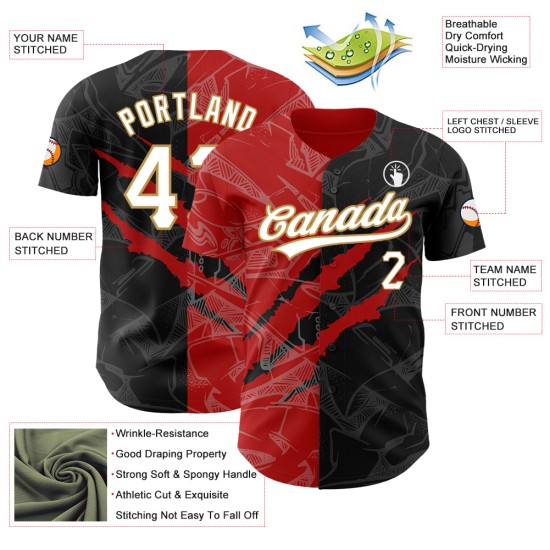 Rot-Altes Muster Schwarz Baseball Jersey Gold Scratch Authentic 3D Custom Graffiti Rot-Altes Muster Schwarz Baseball Jersey Gold Scratch Authentic 3D Custom Graffiti