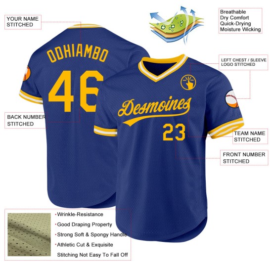 Authentisches Gold-Weiß-Trikot Throwback Custom Baseball Royal Authentisches Gold-Weiß-Trikot Throwback Custom Baseball Royal