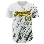Jersey Authentic Baseball Custom 3D Abstraktes Splash Weiß Grün-Gold Designmuster