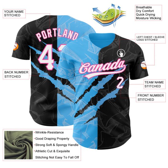 3D Blau-Rosa Benutzerdefinierte Himmel Schwarz Muster Scratch Baseball Authentic Jersey Graffiti 3D Blau-Rosa Benutzerdefinierte Himmel Schwarz Muster Scratch Baseball Authentic Jersey Graffiti