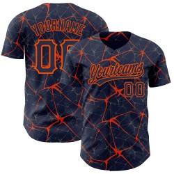 Benutzerdefinierte Baseball Orange Navy Abstraktes Design Netzwerk Authentisches Muster Jersey 3D
