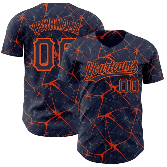 Benutzerdefinierte Baseball Orange Navy Abstraktes Design Netzwerk Authentisches Muster Jersey 3D