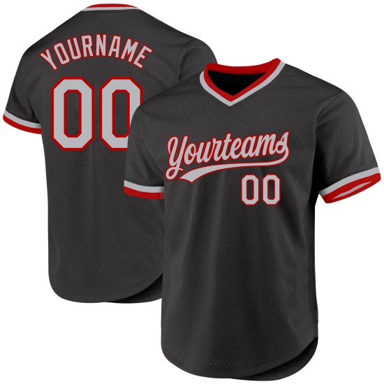 Baseball Grau-Rot Throwback Custom Jersey Schwarz Authentic Baseball Grau-Rot Throwback Custom Jersey Schwarz Authentic