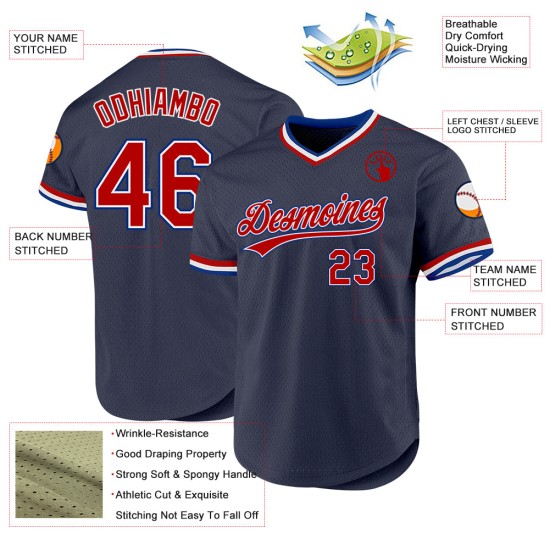 Red-Royal Baseball Trikot Navy Authentic Throwback Custom Red-Royal Baseball Trikot Navy Authentic Throwback Custom