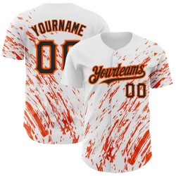 Muster Authentic Weiß Custom Design Baseball Abstrakte Splash Jersey 3D Schwarz-Orange