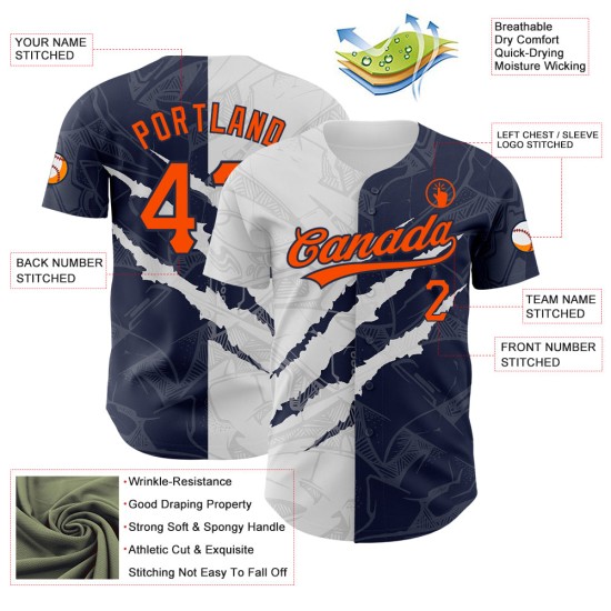Baseball Custom Graffiti Muster Authentic Scratch Orange-Navy 3D Jersey