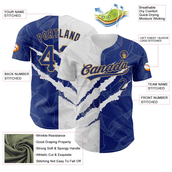Muster 3D Jersey Gold Custom Graffiti Scratch Baseball Authentic Royal-Old Muster 3D Jersey Gold Custom Graffiti Scratch Baseball Authentic Royal-Old