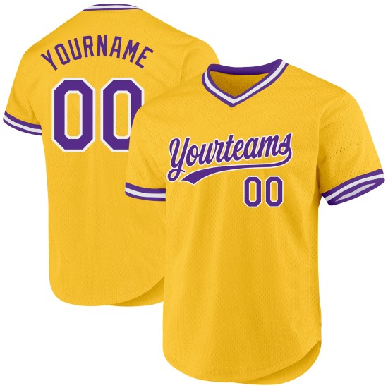Lila-Weiß Custom Throwback Jersey Gold Authentic Baseball Lila-Weiß Custom Throwback Jersey Gold Authentic Baseball