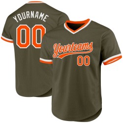 Olivgrünes authentisches bis benutzerdefiniertes orange-weißes Service Throwback Salute Jersey Baseball