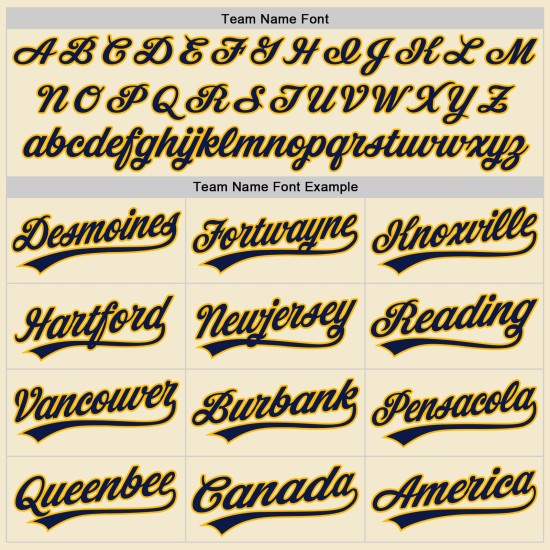 Authentisches, cremefarbenes, individuelles Throwback-Baseballtrikot in Marineblau und Gold Authentisches, cremefarbenes, individuelles Throwback-Baseballtrikot in Marineblau und Gold