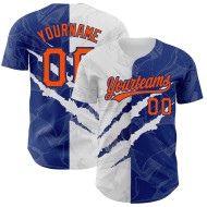 3D Orange-Royal Muster Baseball Scratch Custom Jersey Authentische Graffiti