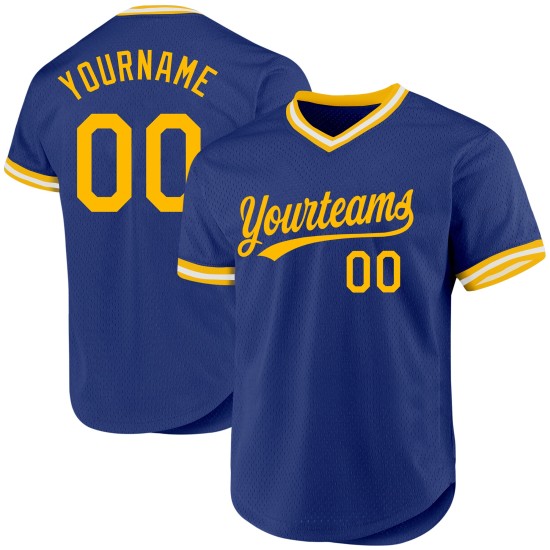 Authentisches Gold-Weiß-Trikot Throwback Custom Baseball Royal Authentisches Gold-Weiß-Trikot Throwback Custom Baseball Royal