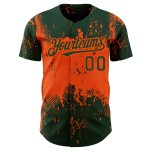 Benutzerdefinierte authentische Orange 3D Grunge Baseball Splatter abstrakte Muster Design Kunst Jersey grün