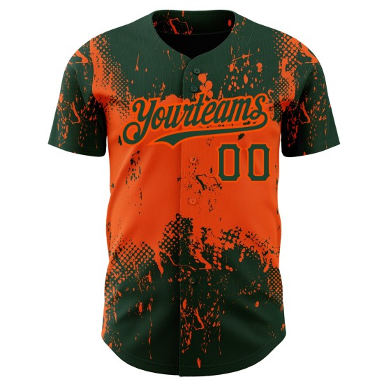 Benutzerdefinierte authentische Orange 3D Grunge Baseball Splatter abstrakte Muster Design Kunst Jersey grün