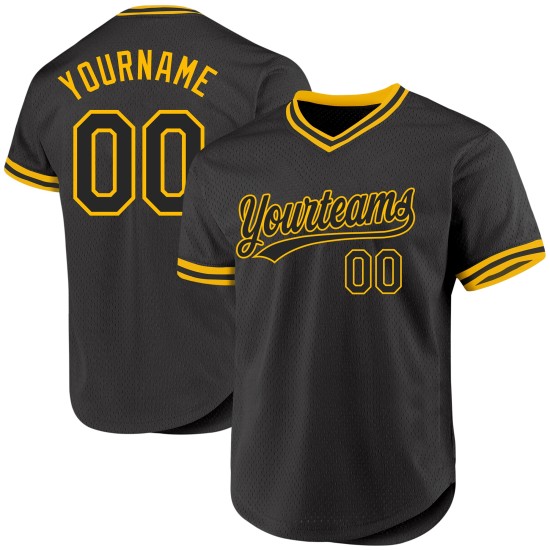 Baseball-Trikot Custom Schwarz Authentic Gold Throwback Baseball-Trikot Custom Schwarz Authentic Gold Throwback