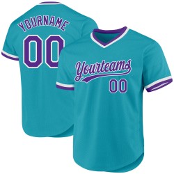 Lila-Weißes Jersey Custom Authentic Baseball Throwback Teal