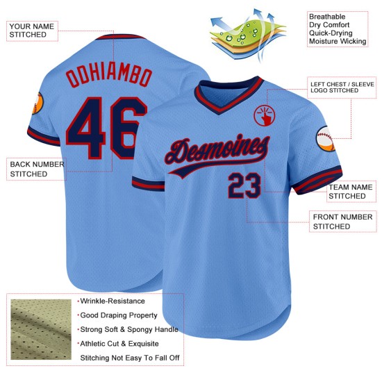 Baseball Blaues Trikot Authentisches Marineblau-Rot Hell Benutzerdefinierter Throwback Baseball Blaues Trikot Authentisches Marineblau-Rot Hell Benutzerdefinierter Throwback