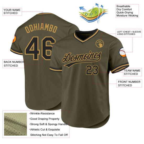 Benutzerdefinierte Olive Authentic Jersey Baseball Schwarz-Old Salute Gold Service Throwback To Benutzerdefinierte Olive Authentic Jersey Baseball Schwarz-Old Salute Gold Service Throwback To