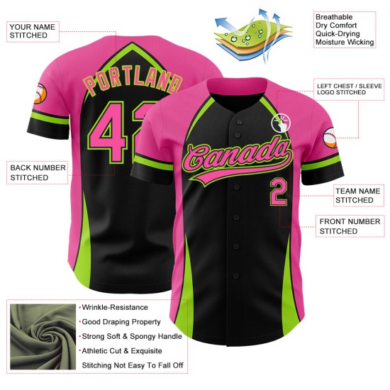 Baseball Grün Design Solide 3D Jersey Curve Schwarz Pink-Neon Benutzerdefinierte Muster Authentische Baseball Grün Design Solide 3D Jersey Curve Schwarz Pink-Neon Benutzerdefinierte Muster Authentische