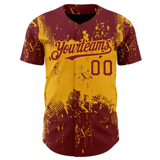 Crimson Grunge Authentic 3D Art Jersey Design Custom Splatter Baseball Abstraktes Muster Gold