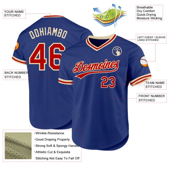 Baseball-Trikot Authentic Custom Royal Rot-Creme Throwback Baseball-Trikot Authentic Custom Royal Rot-Creme Throwback