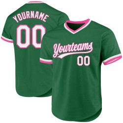 Grünes Baseball Throwback Custom Kelly Weiß-Pink Authentic Jersey