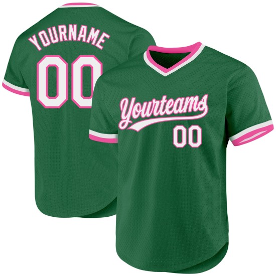 Grünes Baseball Throwback Custom Kelly Weiß-Pink Authentic Jersey Grünes Baseball Throwback Custom Kelly Weiß-Pink Authentic Jersey